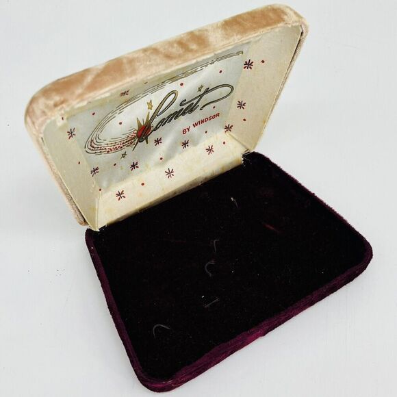 Vintage Velvet Jewelry Box Windsor Comet Starburst Two Tone Flip Open Cream Red - Picture 6 of 14